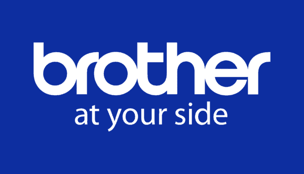In witte tekst op een blauwe achtergrond staat "brother at your side", met "brother" in grote, vette letters en "at your side" in kleinere letters daaronder.