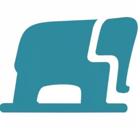 Een vereenvoudigd, gestileerd blauw olifantpictogram met de voorkant naar rechts, met minimale details en geometrische vormen.